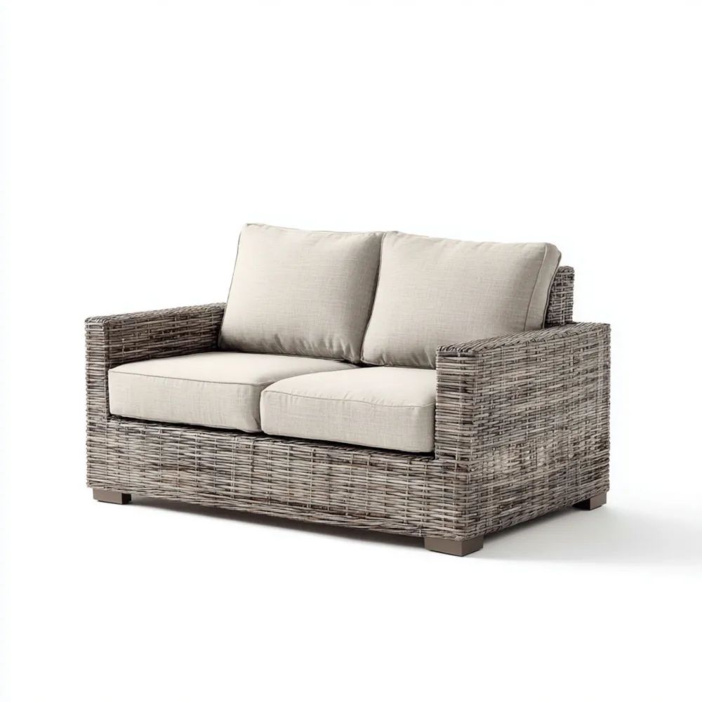 Canapé de jardin 2 places en rotin synthétique 140x75x85 cm - Beige/Gris