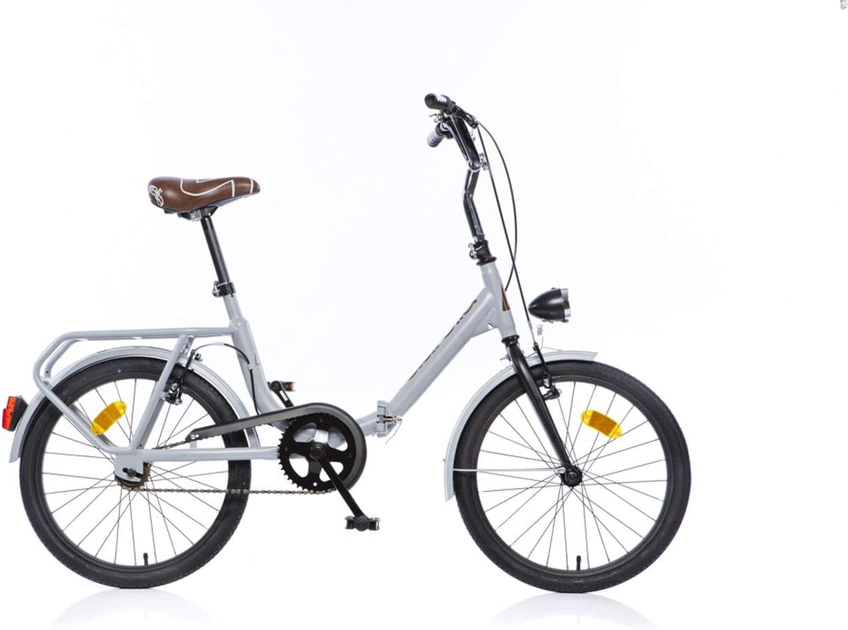 Dino Bikes Bicicletta Pieghevole 20 Pollici in Acciaio Grigio con Sospensione Anteriore e Faro-Pinegoshop