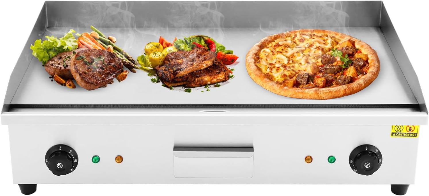 Griglia Elettrica Commerciale 4400 W 72,7 x 40 x 23 cm Argento con Doppio Controllo 50-300°C e Cassetto Grasso-Pinegoshop