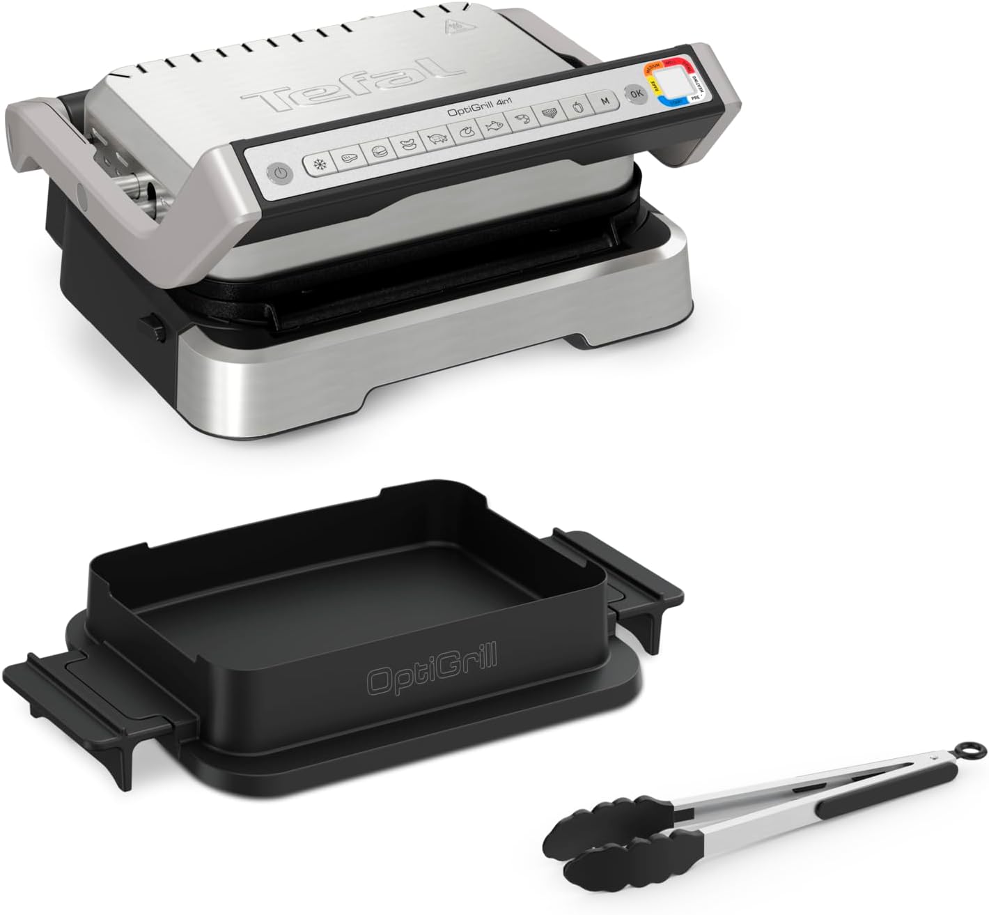 Tefal OptiGrill GC776D10 Griglia a Contatto 4 in 1 con Vassoio, 9 Programmi, Indicatore Livello di Cottura, Acciaio Inox Nero-Pinegoshop