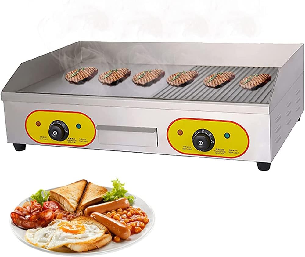 Griglia Elettrica Commerciale 4400 W in Acciaio Inossidabile con Controllo Termostatico Regolabile per Carne e Verdure-Pinegoshop