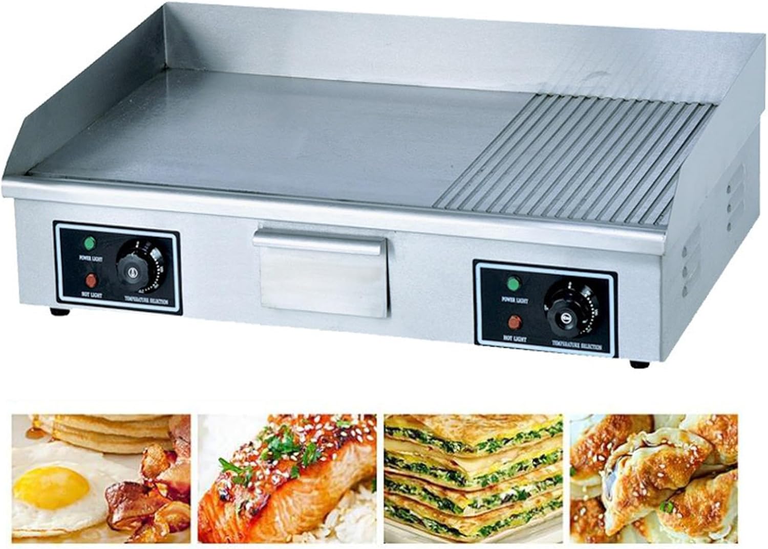 Griglia Elettrica di Contatto 4400 W Professionale in Acciaio Inox con Controllo Termostatico Antiaderente-Pinegoshop