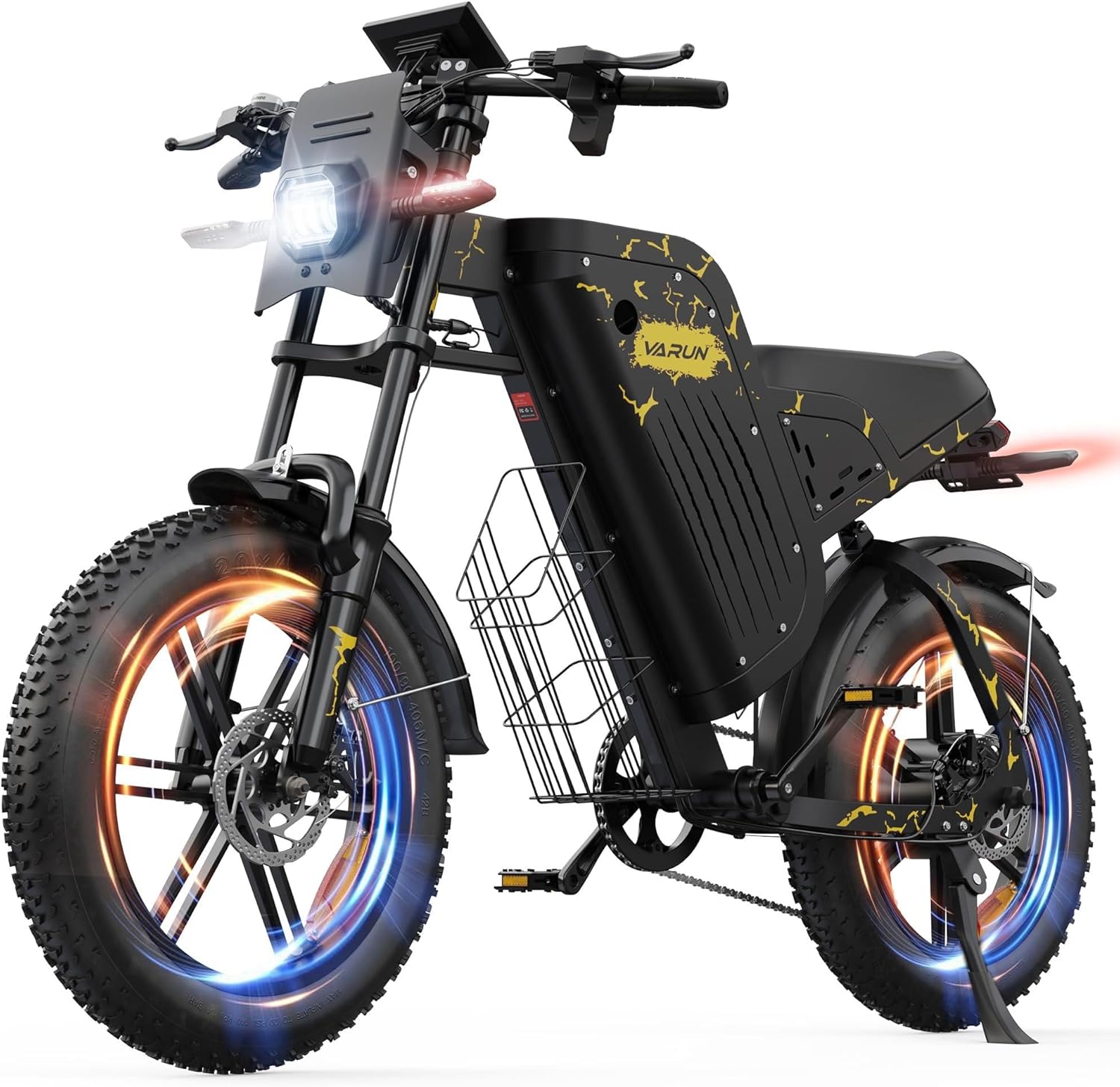 VARUN Bicicletta Elettrica Fuoristrada 20x4.0 Pollici 48V 7 Velocità Doppia Sospensione Giallo/Nero-Pinegoshop