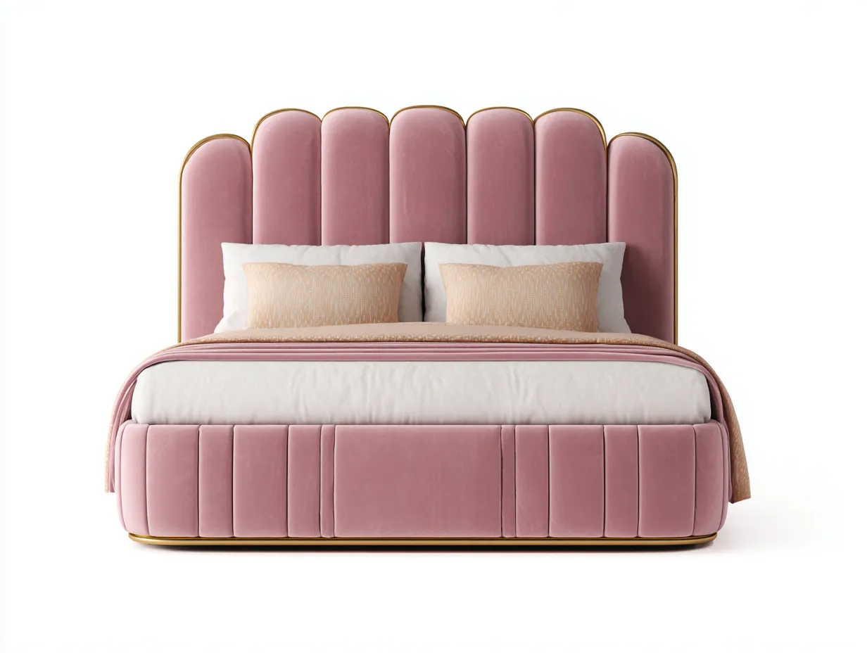 Letto matrimoniale - velluto-legno - 212x172x130 cm - rosa - stile elegante-Cozygethaus