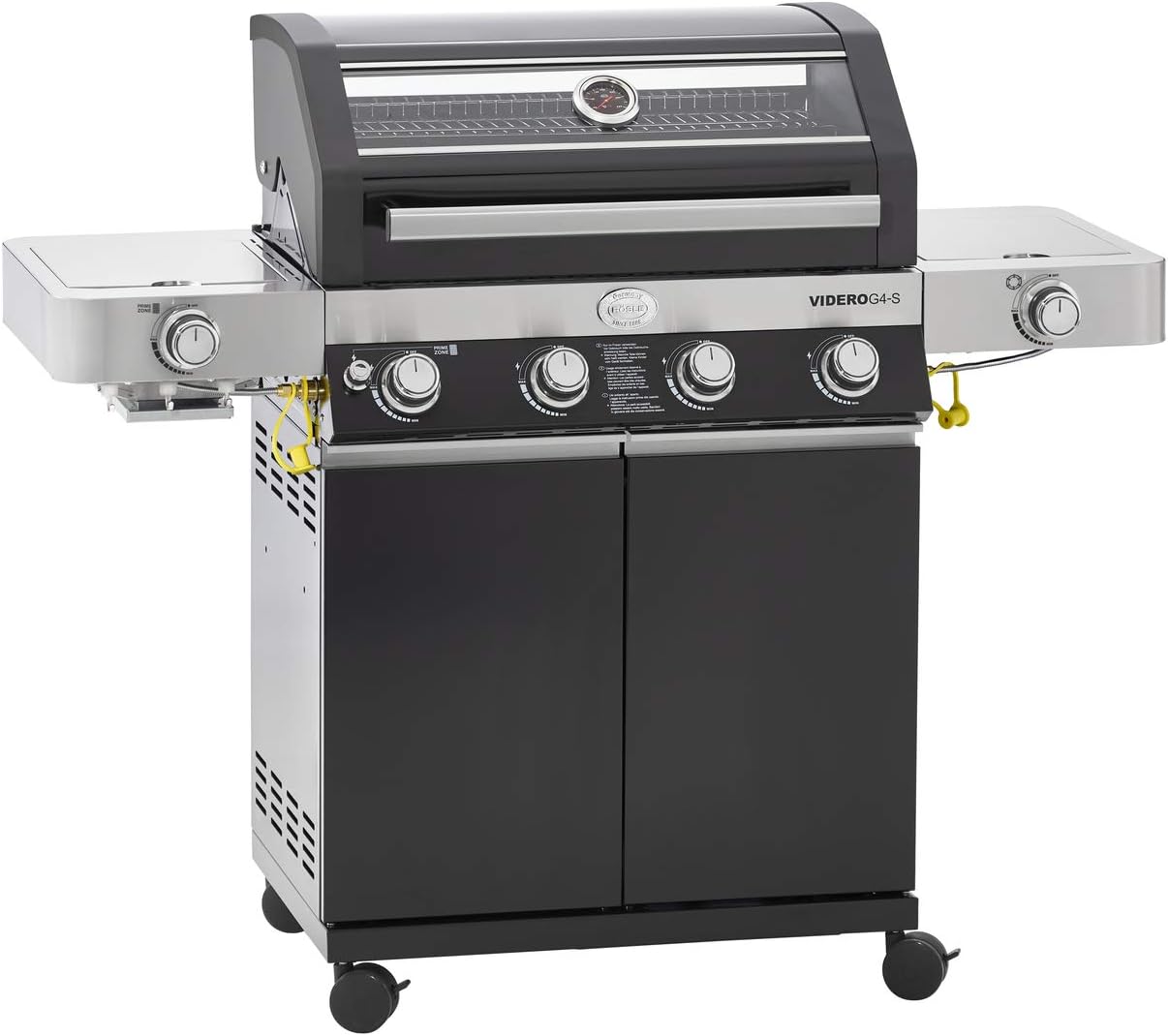 RÖSLE Barbecue a Gas VIDERO G4-S 138 x 58 x 118 cm Nero 30 mbar con 4 Bruciatori Acciaio Inox Primezone e Bruciatore Laterale-Pinegoshop
