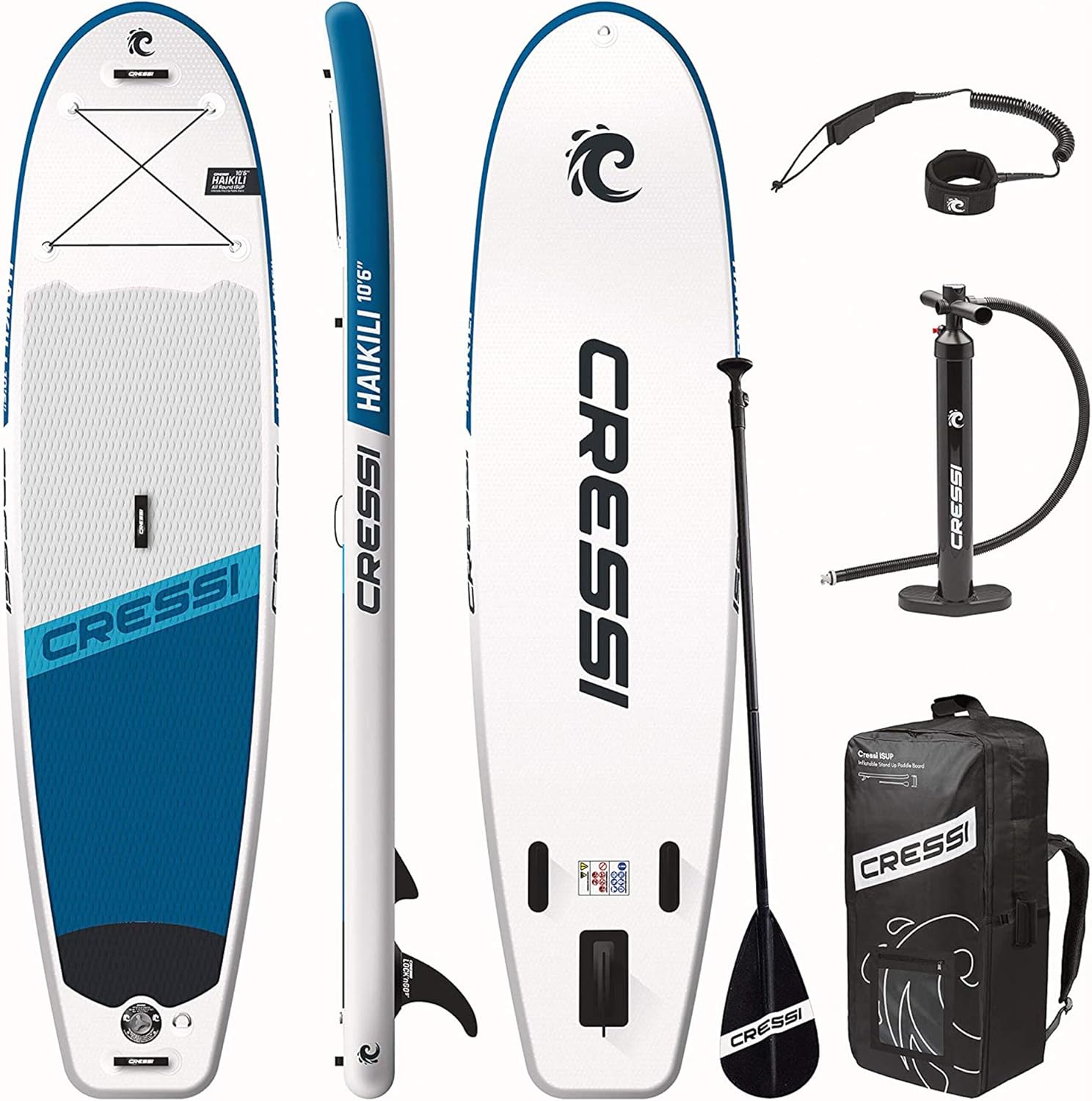 Cressi Haikili 10 6 SUP Gonfiabile Bianco Blu Navy in Plastica Unisex Adulto 14 kg-Pinegoshop