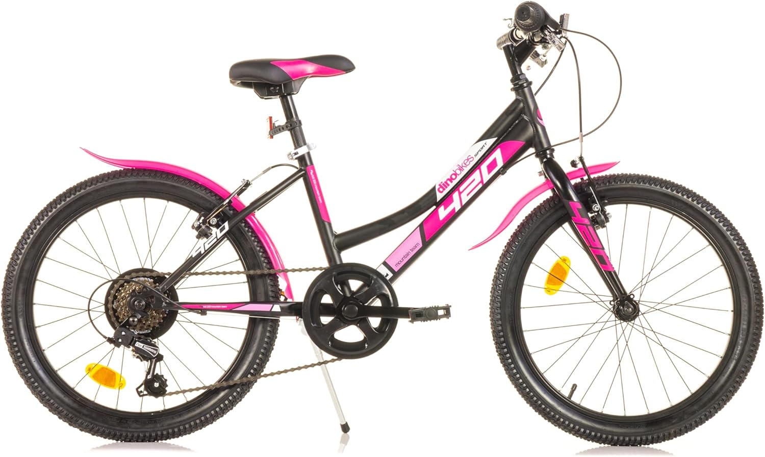 Dino Bikes 420 Sport Bicicletta 20 Pollici 6 Velocità Nero/Fuxia Telaio in Alluminio/Acciaio con Cavalletto-Pinegoshop