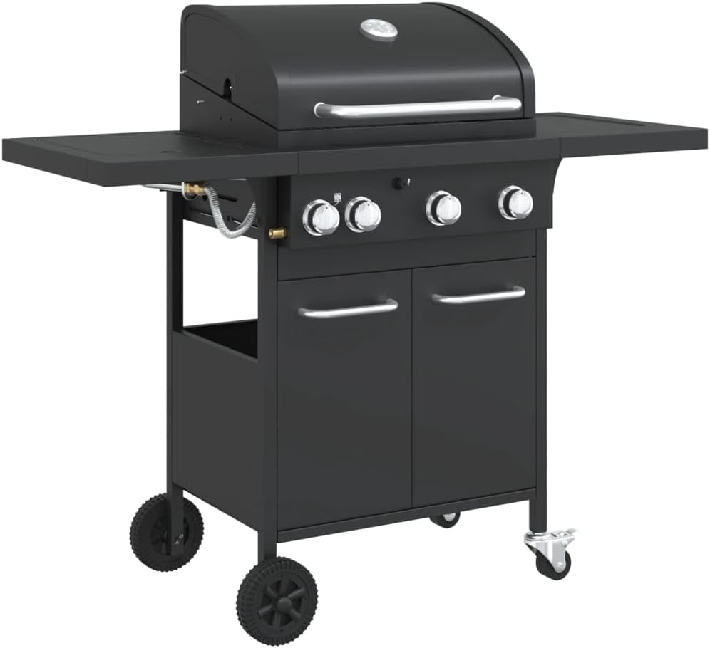 vidaXL Griglia Barbecue a Gas con 4 Bruciatori in Metallo Nero, Grill da Esterno, Modello 3214252-Pinegoshop
