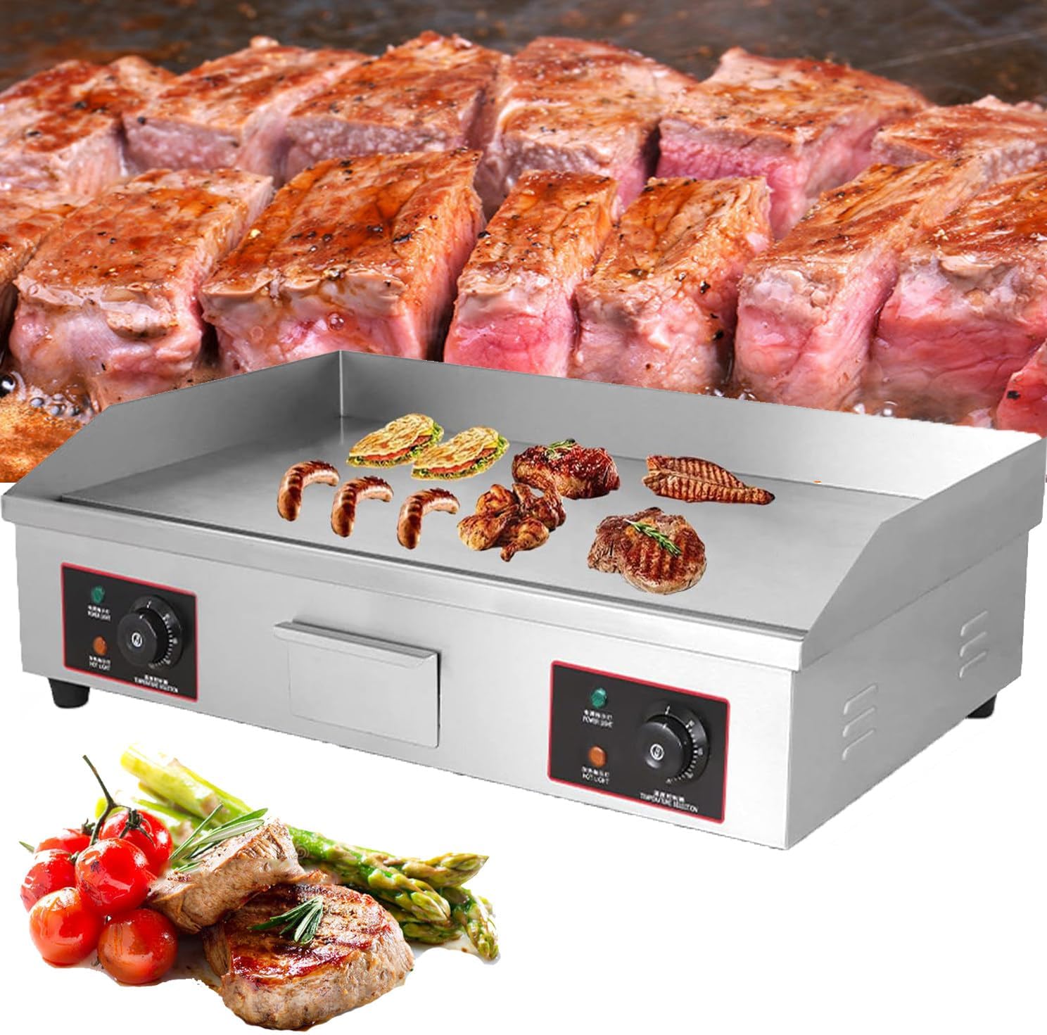 Piastra Elettrica Professionale 4000W Modello 822 in Ghisa Liscia con Struttura in Acciaio Inox Argento-Pinegoshop