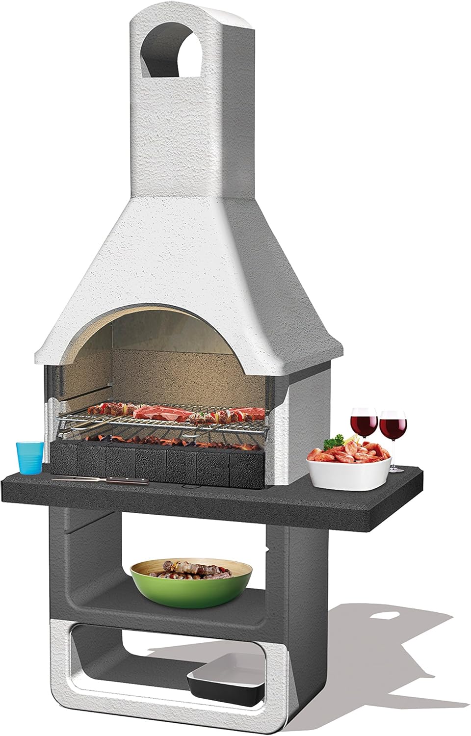 Sarom Barbecue in Muratura Maribor 120 x 80 x 140 cm Grigio Antracite e Grigio Cemento con Contracappa in Metallo per Carbone e Legna-Pinegoshop