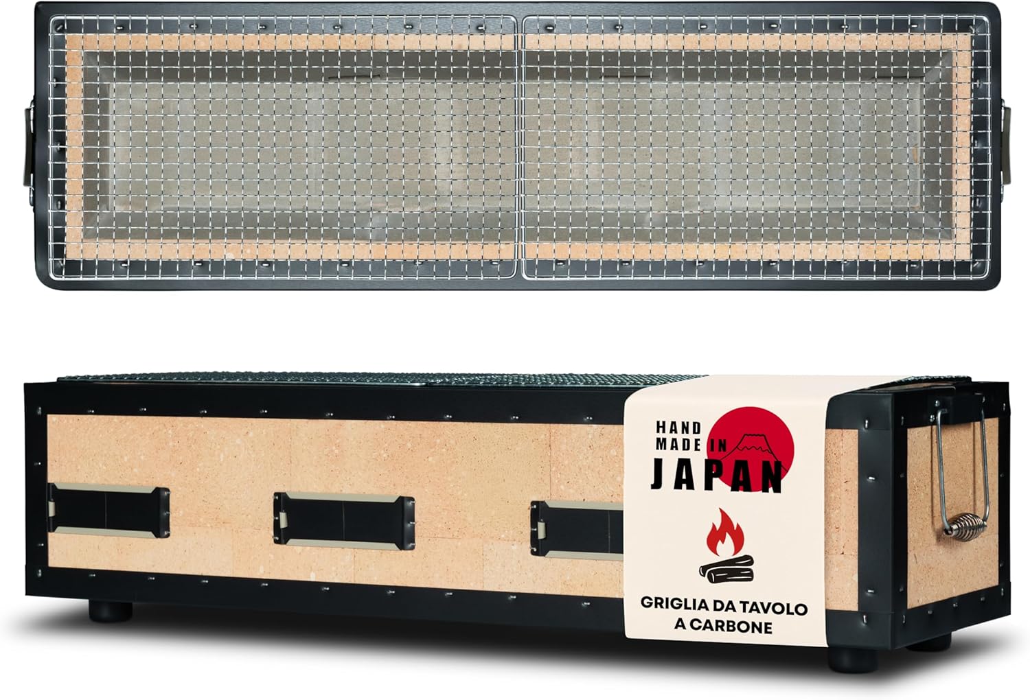Griglia Konro Barbecue Giapponese a Carbone in Diatomite Naturale 77x23x20 cm, Grill da Tavolo per Yakitori e Yakiniku-Pinegoshop