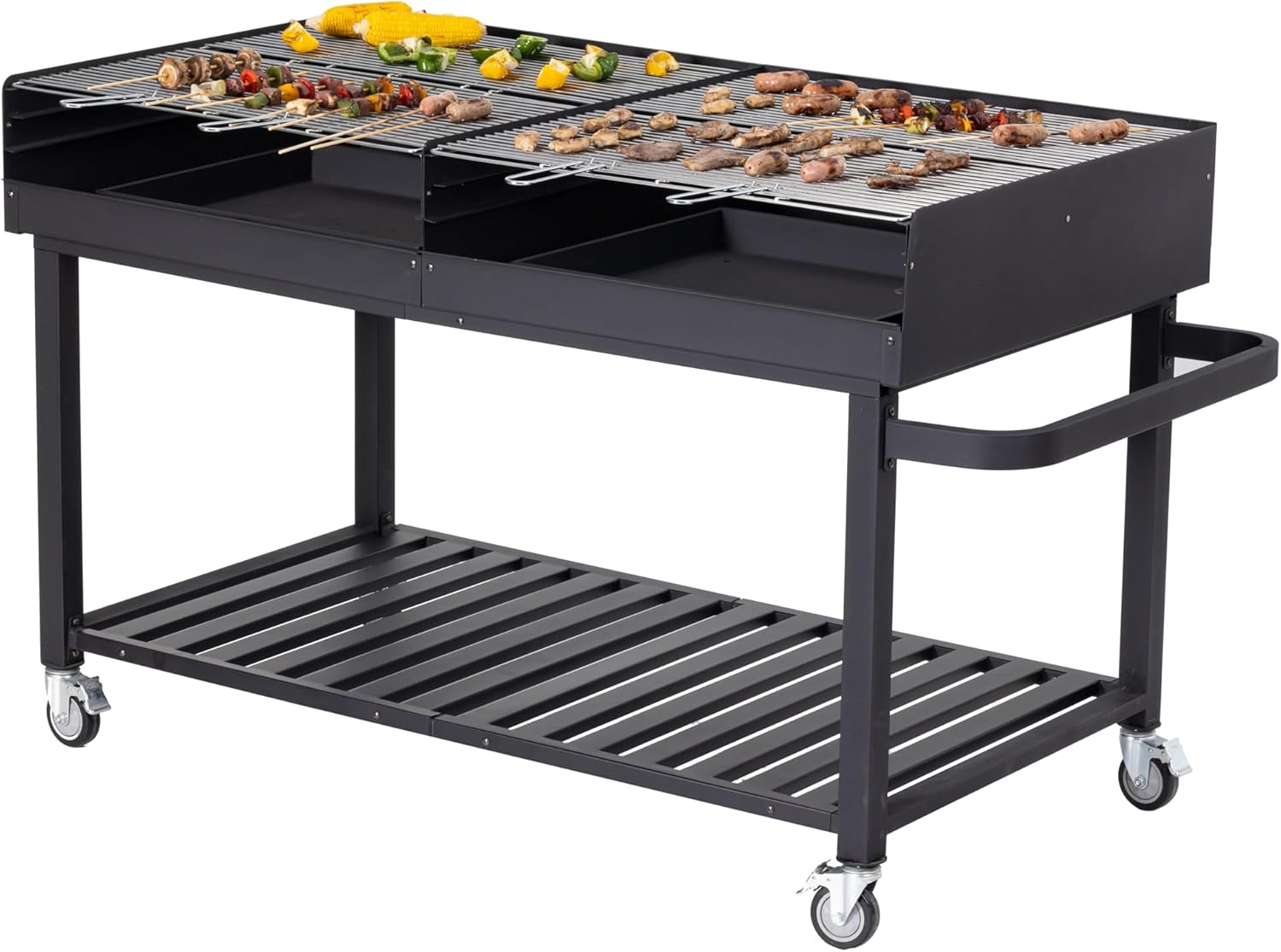 METRO Professional Barbecue a Carbonella Deluxe XL in Acciaio Inox 178 x 91 x 102 cm Nero con Griglia Regolabile e Paravento-Pinegoshop