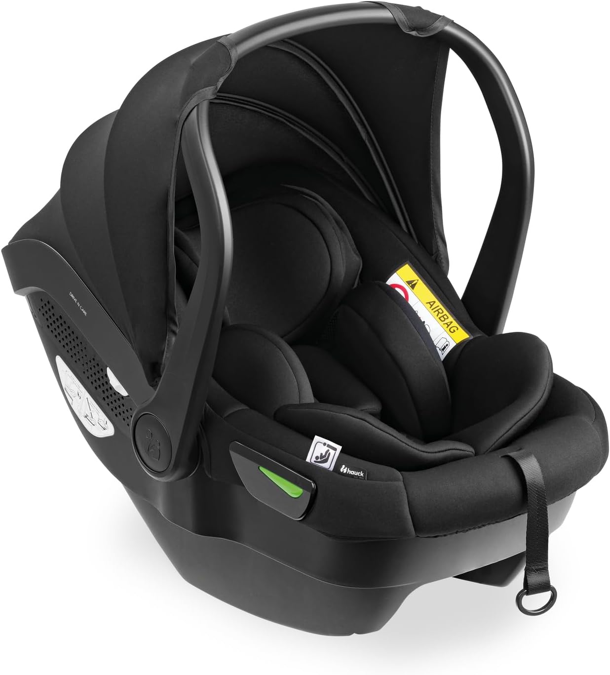 hauck Ovetto Neonato Drive N Care 40-87 cm, con Riduttore e Rialzo, Poggiatesta e Cintura Regolabile, Base Isofix Non Inclusa, Nero-Pinegoshop