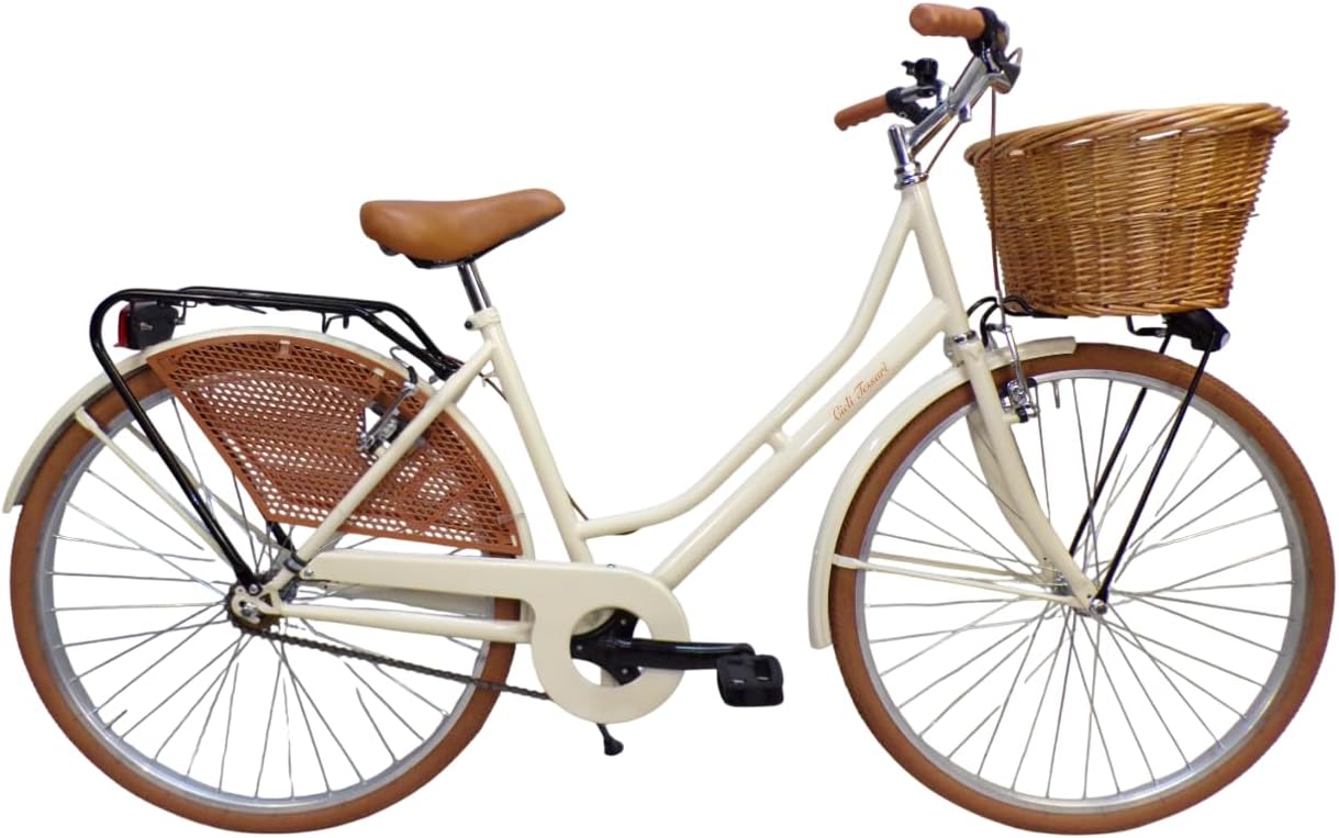 Bicicletta Donna City Bike 26 Pollici Stile Olandese Vintage 1 Velocità Beige con Cestino-Pinegoshop