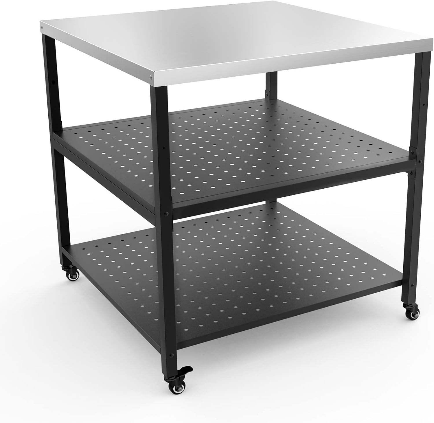 onlyfire Carrello per Barbecue e Forno Pizza 80 x 80 x 83,7 cm, Consolle con Superficie in Acciaio Inox e Ruote, Cucina Esterna-Pinegoshop