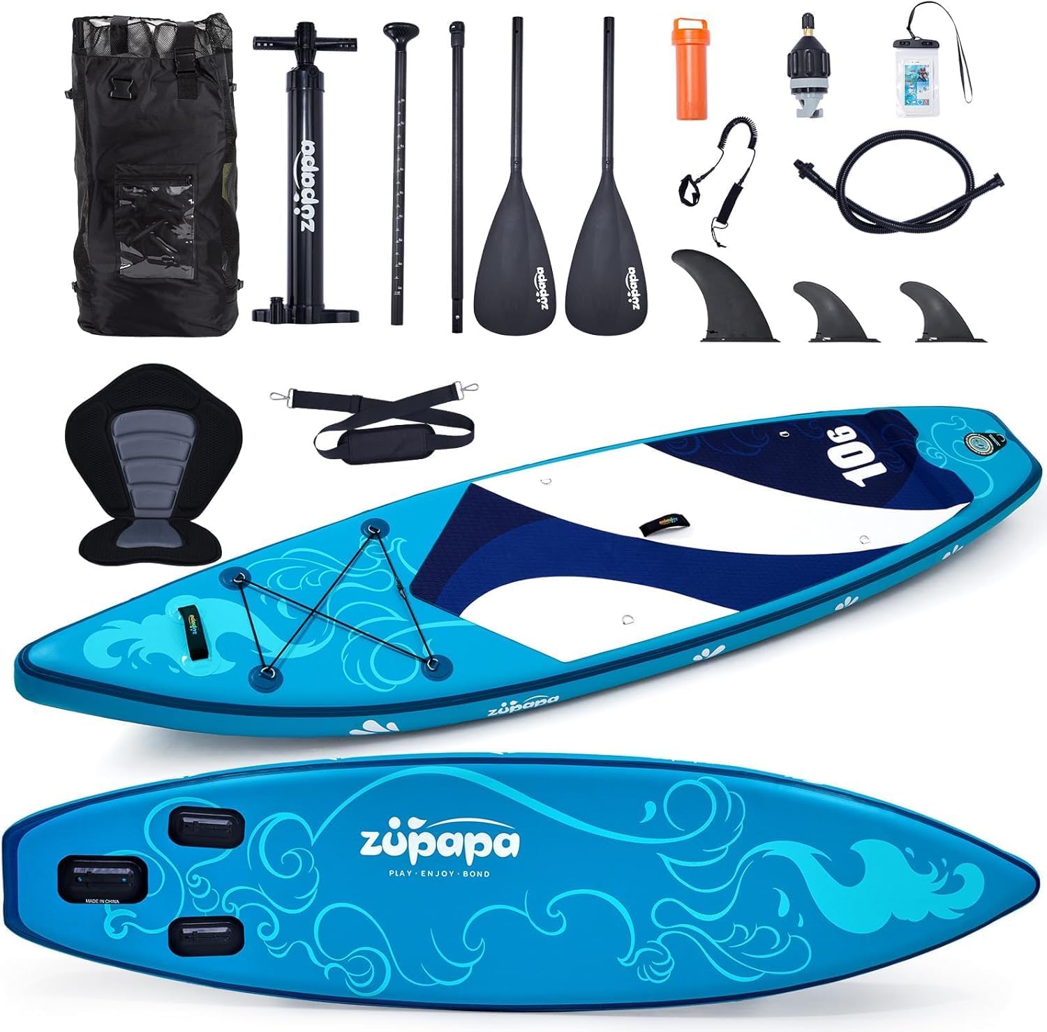 Zupapa 10 6 Stand Up Paddle Board Gonfiabile Blu e Bianco in PVC con Sedile Kayak Pagaia Regolabile Zaino Pompa e Kit Riparazione 8,6 kg-Pinegoshop