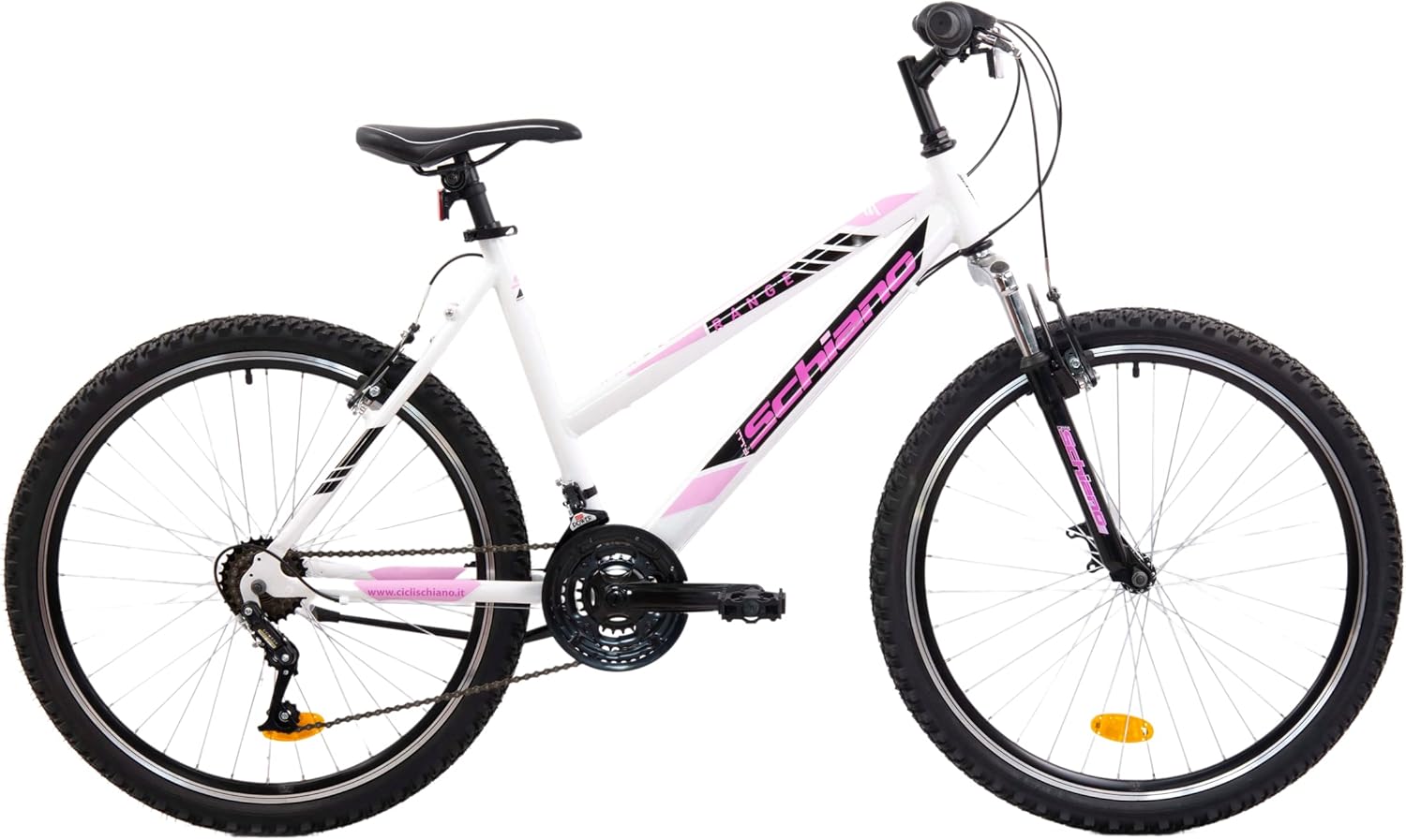F.lli Schiano Range Mountain Bike 26 Pollici Bianco Rosa in Alluminio 18 Velocità con Sospensione Anteriore-Pinegoshop