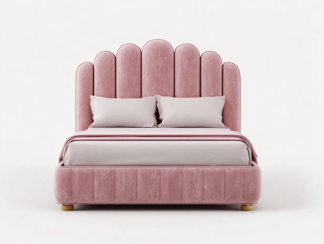 Letto matrimoniale - velluto-legno - 212x172x128 cm - rosa - stile elegante-Cozygethaus