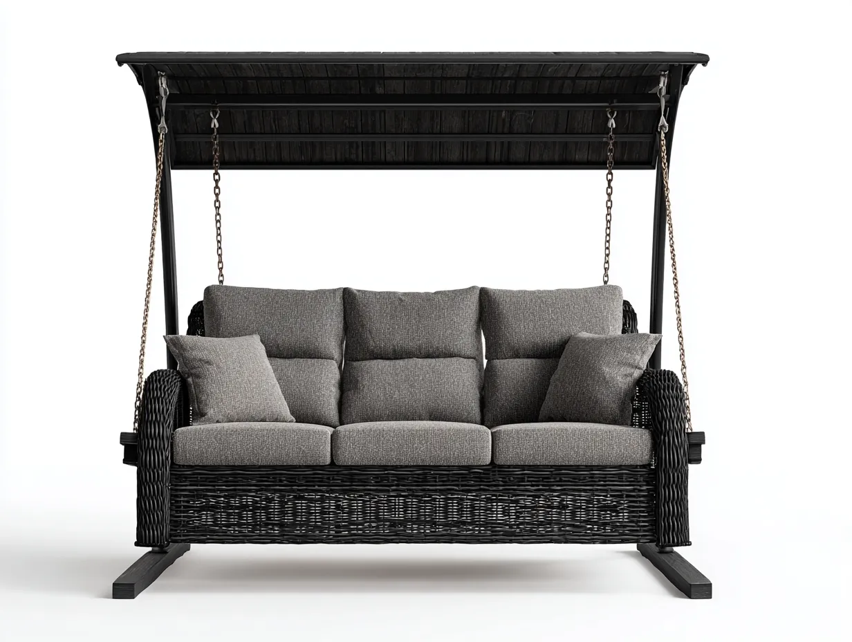 Dondolo da giardino - Rattan sintetico-Metallo - 200x120x180 cm - Nero-Grigio - Design moderno-Cozygethaus