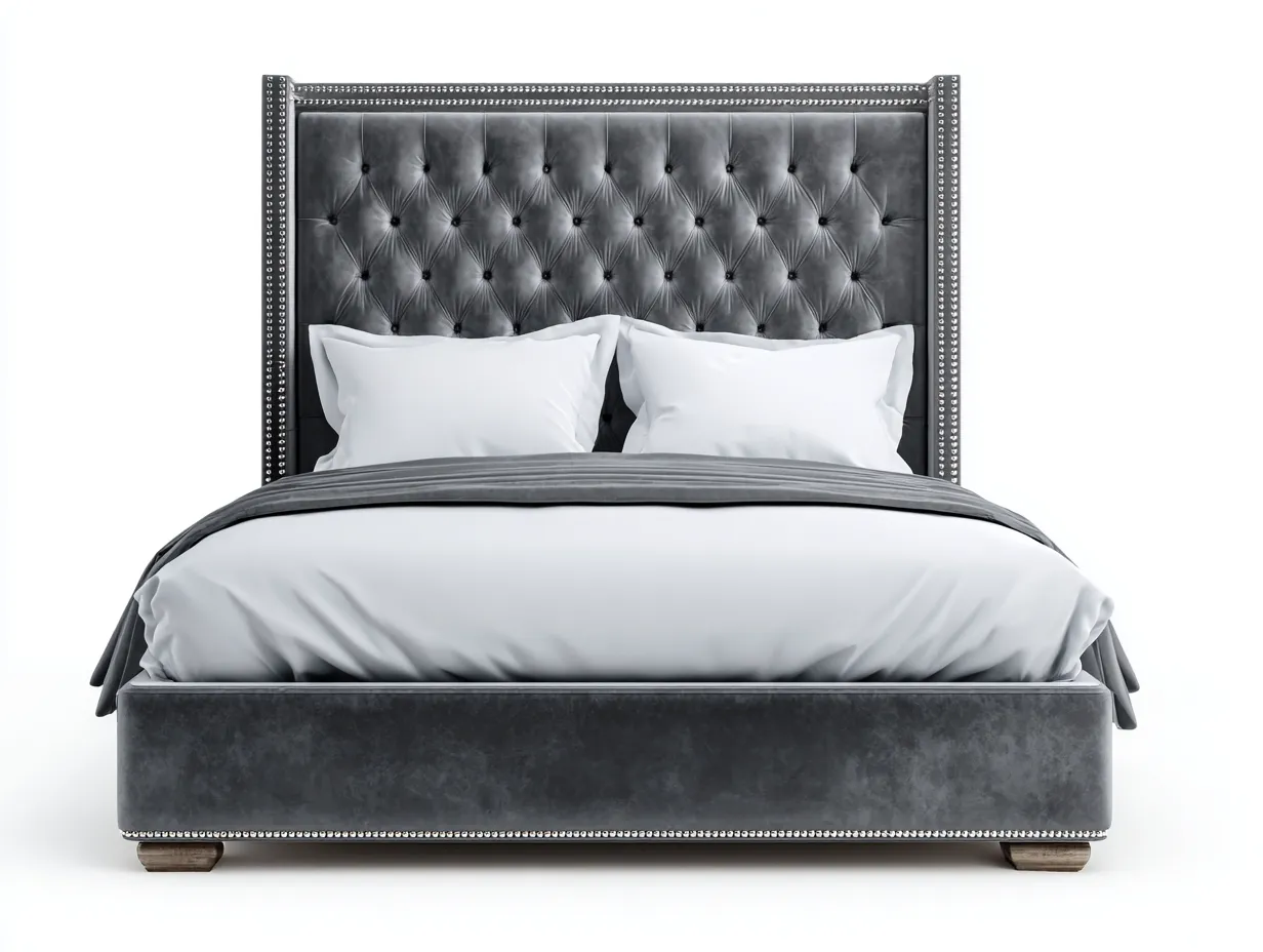 Letto matrimoniale - velluto-legno - 210x170x125 cm - grigio - stile elegante-Cozygethaus