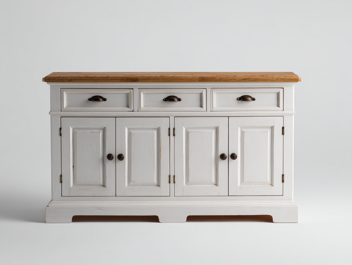 Cómoda de madera con 4 puertas y 3 cajones 160x45x90 cm - blanco-marrón - diseño clásico-Craftmybase