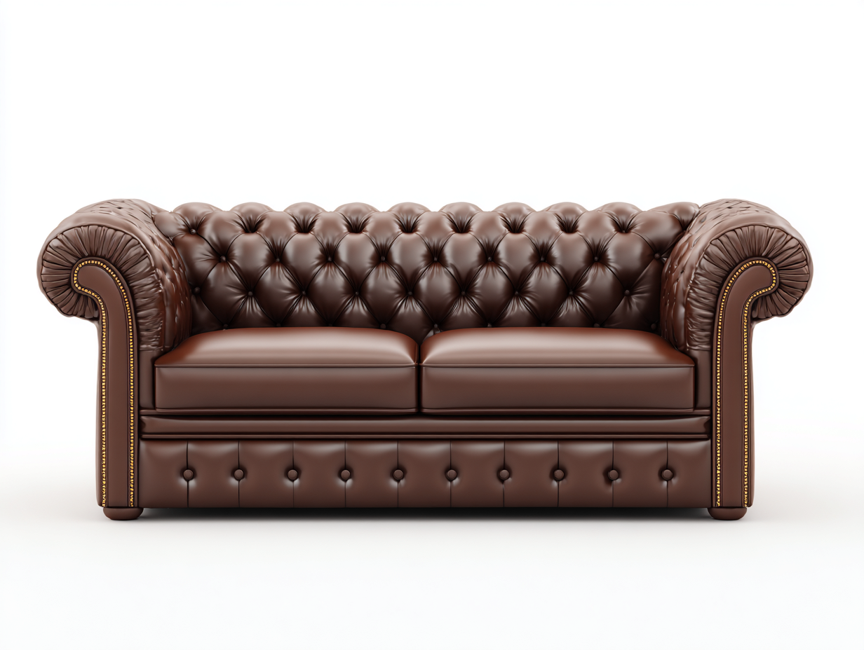 Sofás lineales tapizado en cuero acolchado 200x95x75 cm - marrón oscuro - estilo clásico Chesterfield-Craftmybase
