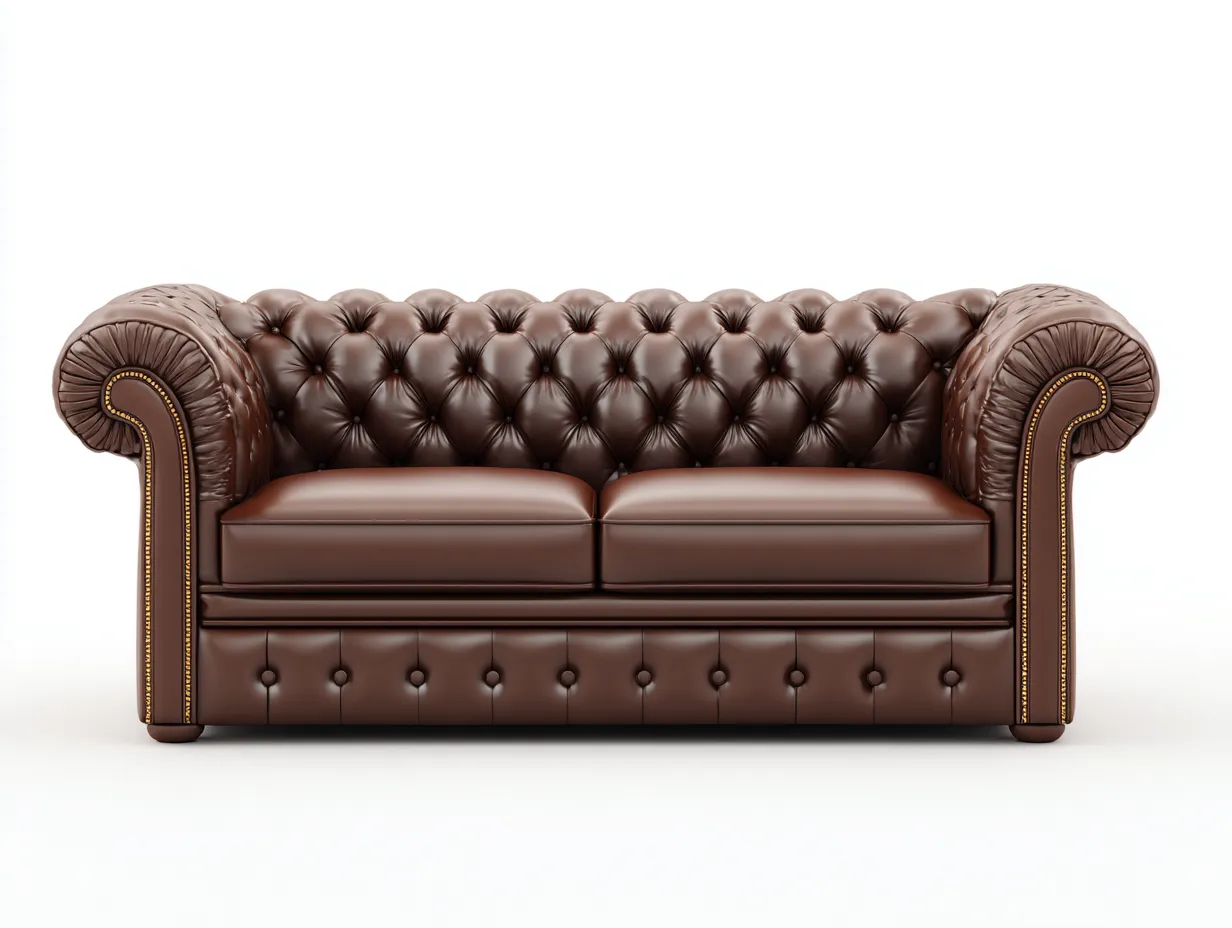Sofás lineales tapizado en cuero acolchado 200x95x75 cm - marrón oscuro - estilo clásico Chesterfield-Craftmybase