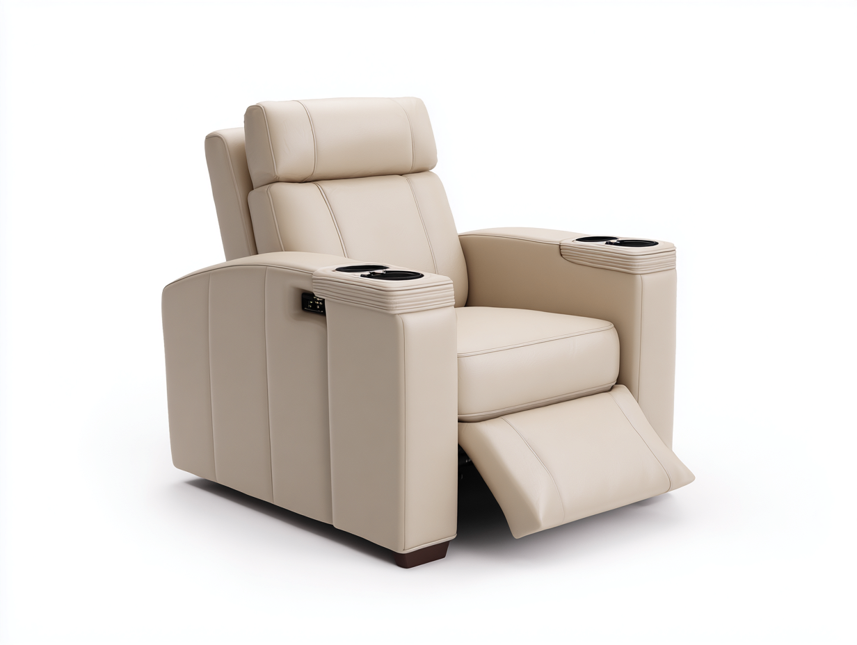 Sofá reclinable tapizado de cuero sintético 95x92x108 cm - beige claro - diseño moderno para salón-Craftmybase