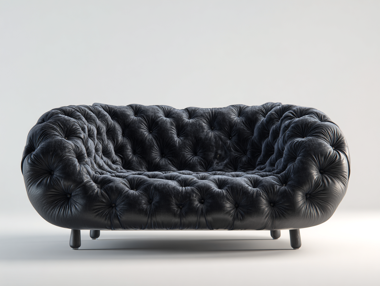 Sofás lineales tapizados en terciopelo acolchado 210x95x75 cm - negro - diseño elegante para salón-Craftmybase