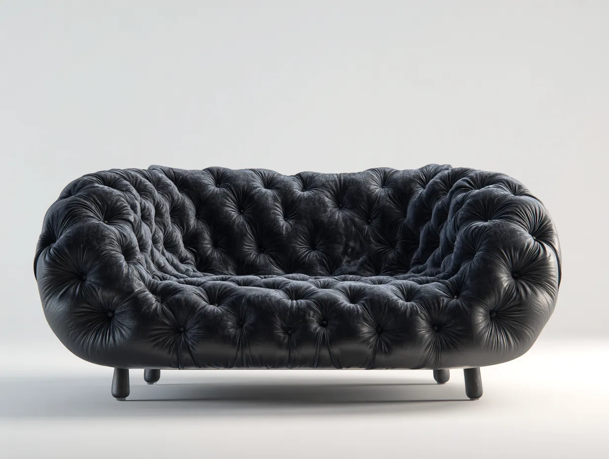 Sofás lineales tapizados en terciopelo acolchado 210x95x75 cm - negro - diseño elegante para salón-Craftmybase