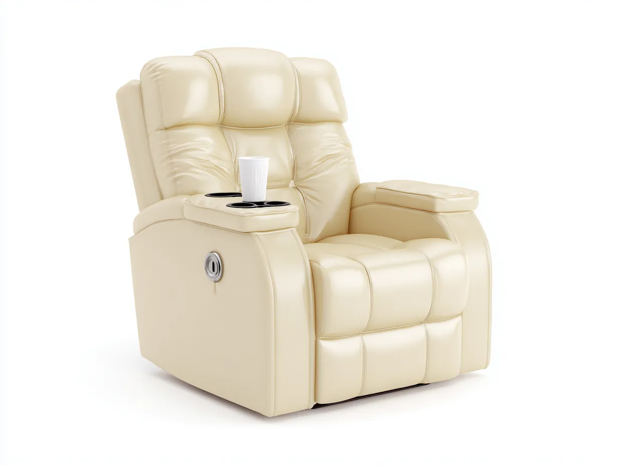 Sofá reclinable tapizado de cuero sintético 95x90x105 cm - beige crema - diseño moderno para salón-Craftmybase