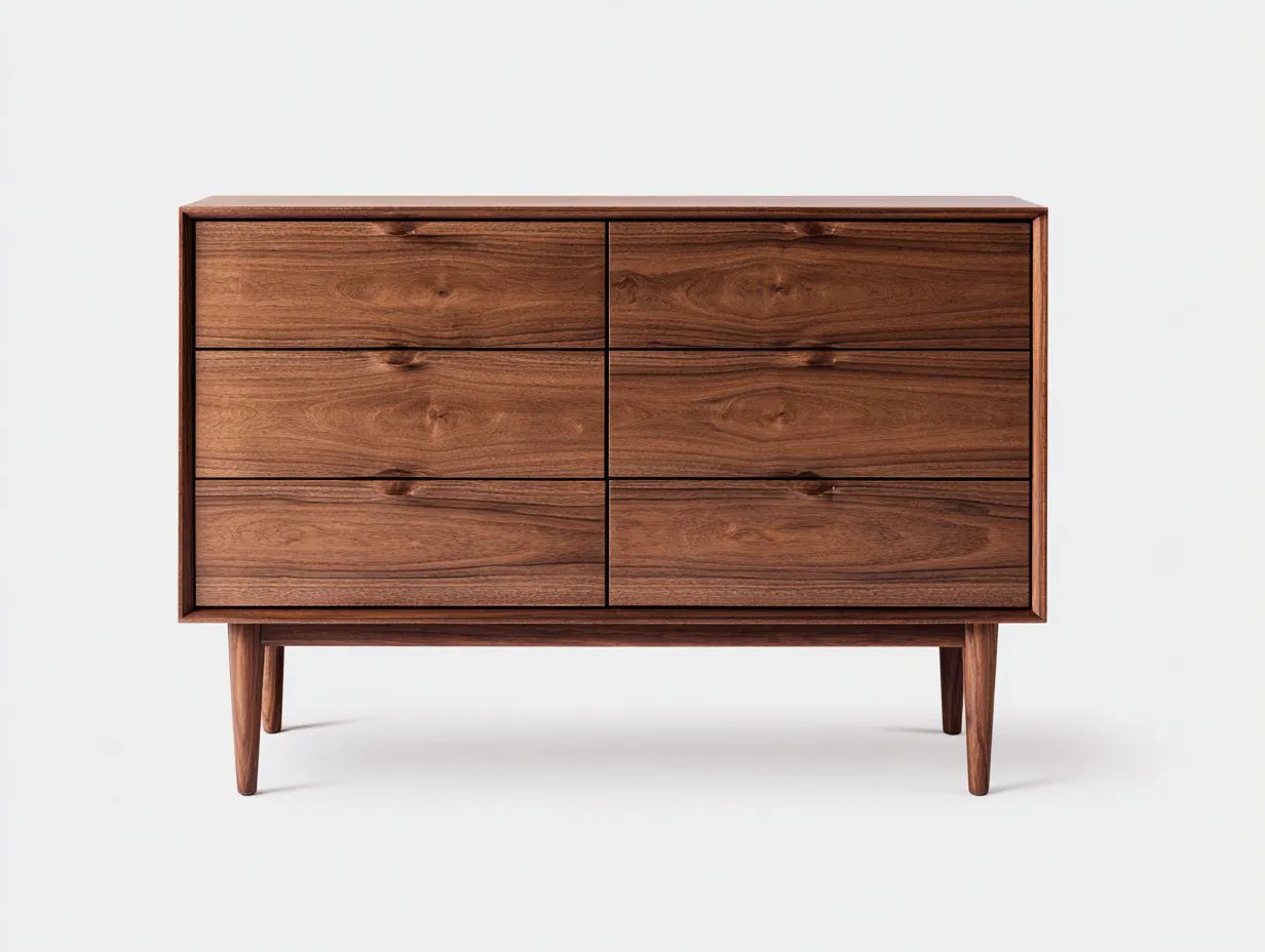 Cómoda de dormitorio de madera con seis cajones 140x45x80 cm - marrón - diseño moderno para dormitorio-Craftmybase