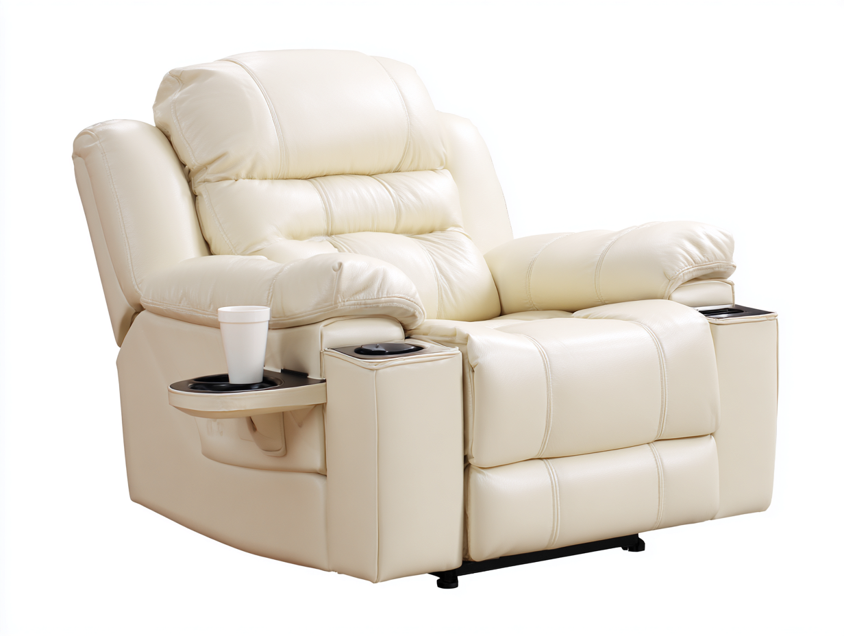 Sofá reclinable tapizado en piel sintética 95x100x105 cm - crema - diseño moderno para salón-Craftmybase