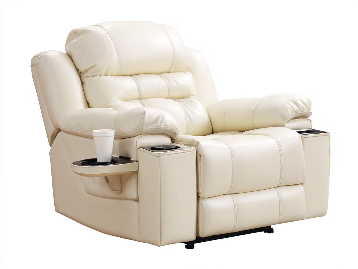 Sofá reclinable tapizado en piel sintética 95x100x105 cm - crema - diseño moderno para salón-Craftmybase