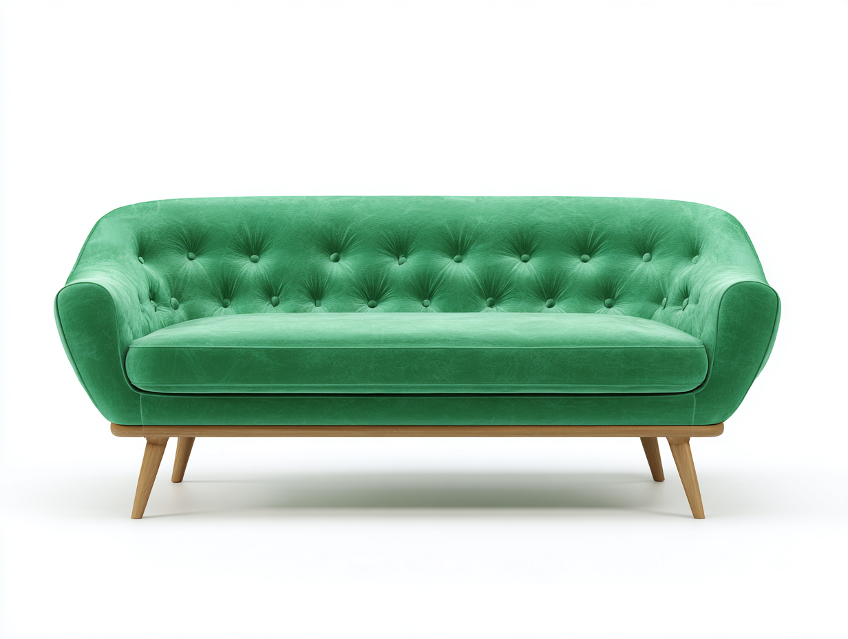 Sofá lineal tapizado de terciopelo 190x85x78 cm - verde esmeralda - diseño moderno para salón-Craftmybase