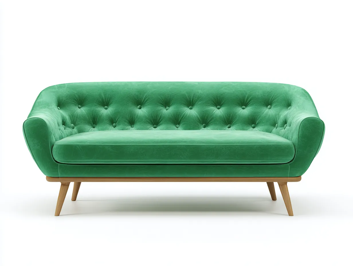 Sofá lineal tapizado de terciopelo 190x85x78 cm - verde esmeralda - diseño moderno para salón-Craftmybase