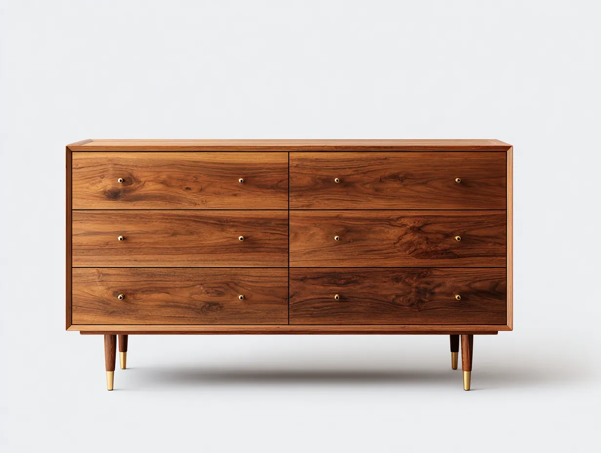 Cómoda de madera maciza 140x45x80 cm - madera nogal - diseño moderno para dormitorio-Craftmybase