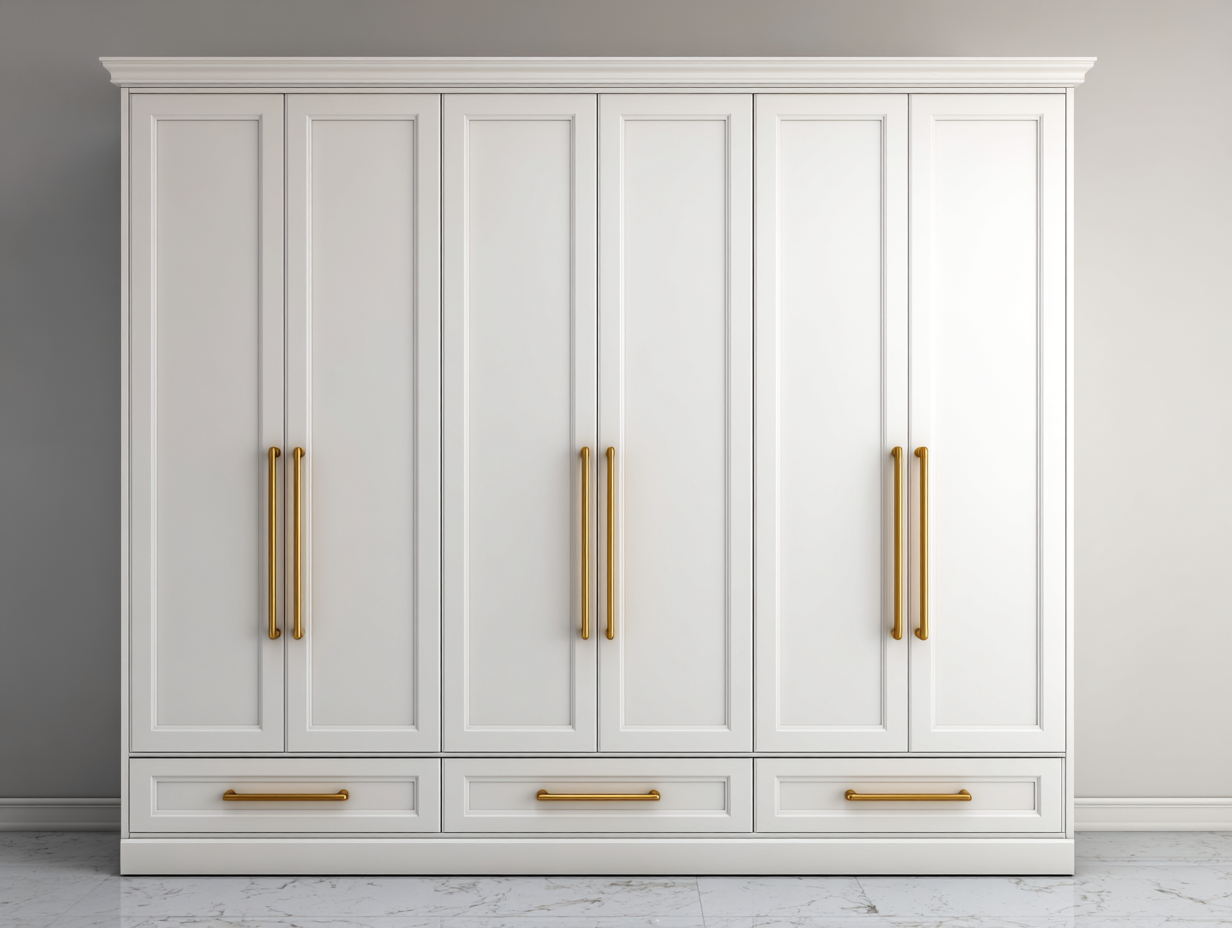 Armario de dormitorio de madera con seis puertas y tres cajones 240x60x220 cm - blanco - diseño clásico para dormitorio-Craftmybase