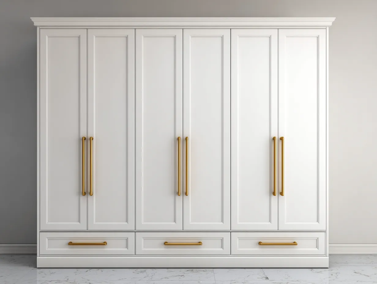 Armario de dormitorio de madera con seis puertas y tres cajones 240x60x220 cm - blanco - diseño clásico para dormitorio-Craftmybase