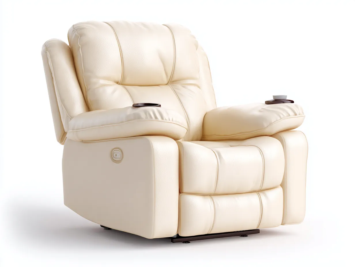 Sofá reclinable individual tapizado en piel sintética 95x100x105 cm - beige - diseño confortable para salón-Craftmybase