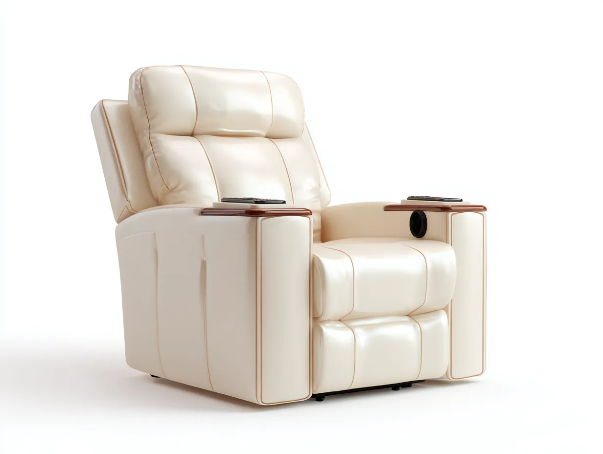 Sofá reclinable individual tapizado en piel sintética 95x95x105 cm - crema - diseño moderno y confort ergonómico-Craftmybase