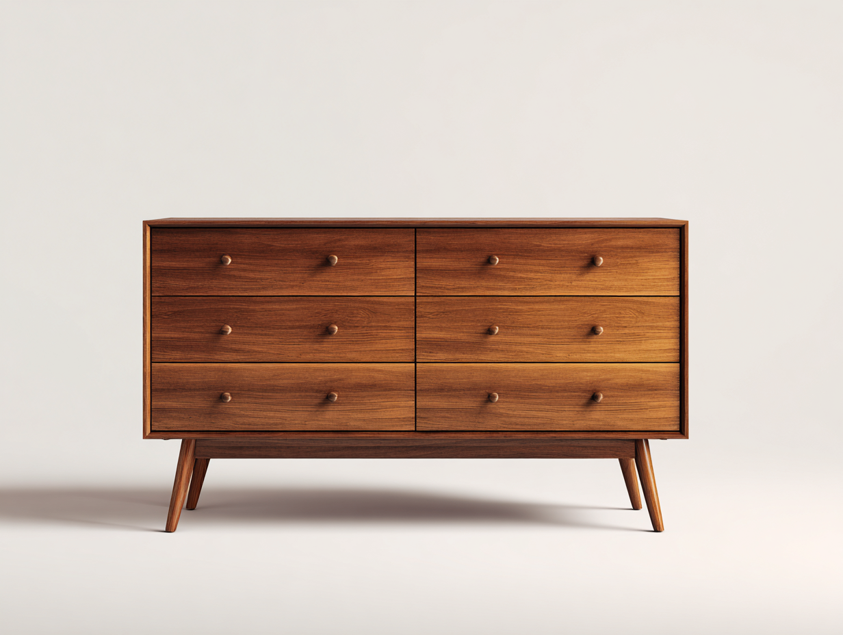 Cómoda de madera con 6 cajones 140x45x80 cm - marrón - diseño moderno-Craftmybase