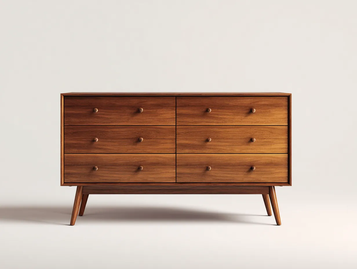 Cómoda de madera con 6 cajones 140x45x80 cm - marrón - diseño moderno-Craftmybase