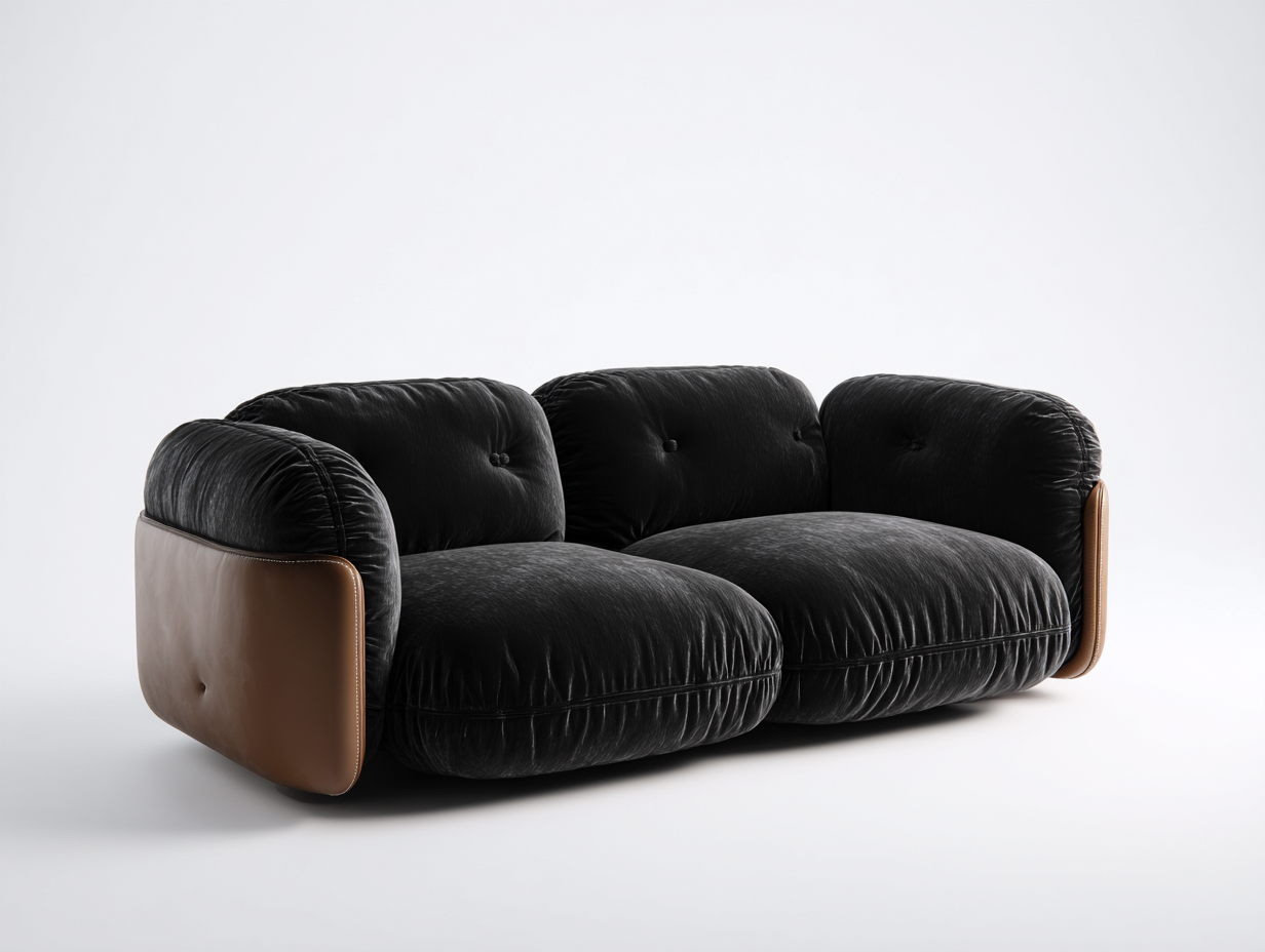 Sofá lineal de 2 plazas tapizado en terciopelo 180x95x80 cm - negro - diseño contemporáneo para salón-Craftmybase