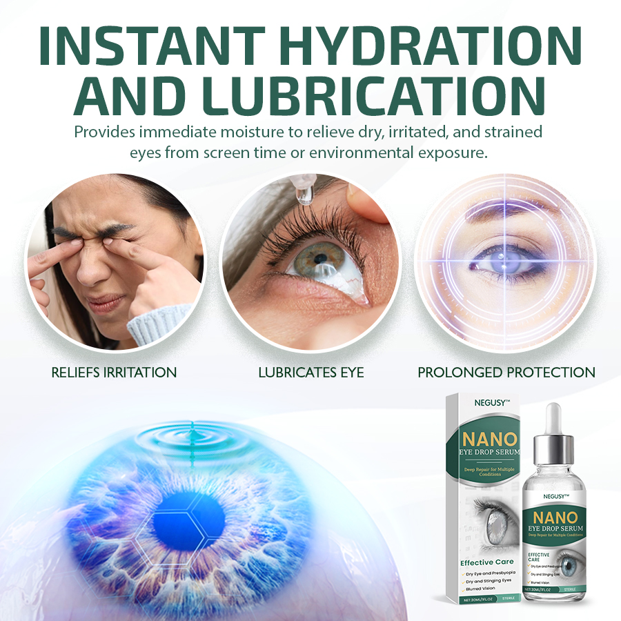 NEGUSY™ Nano Očné Kvapky Sérum 👩‍⚕️ Odporúčané Kráľovskou kolegiou oftalmológov (Vhodné pre presbyopiu, syndróm suchého oka, glaukóm a kataraktu)