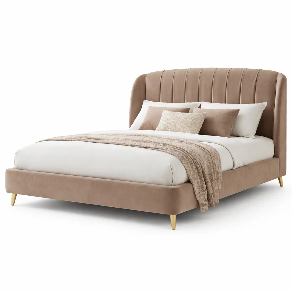Cama tapizada marron claro-furntide
