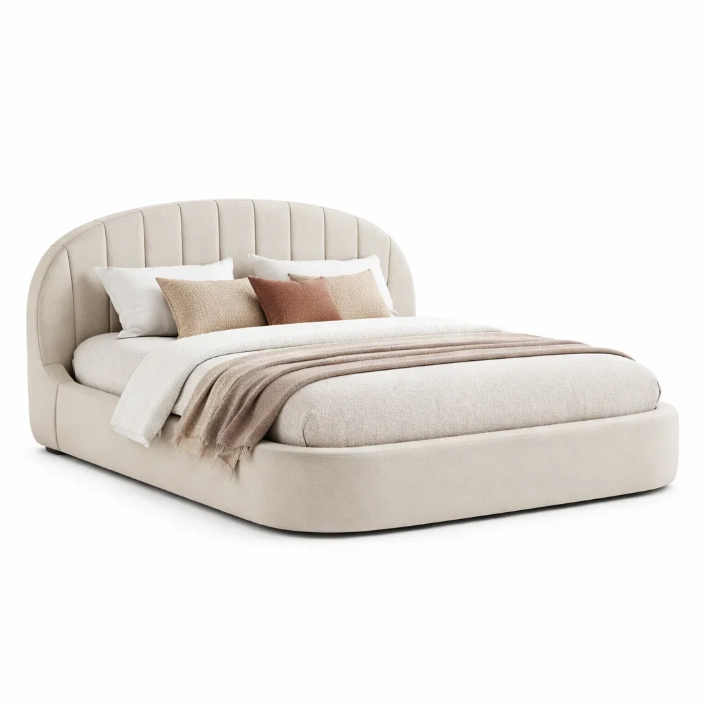 Cama tapizada marfil redondeada-furntide