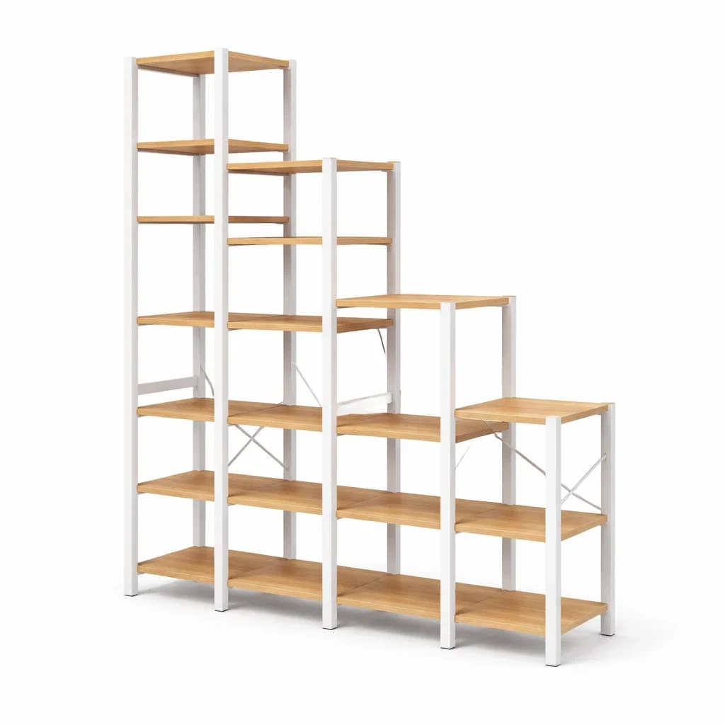 Estante escalonado blanco y madera-furntide