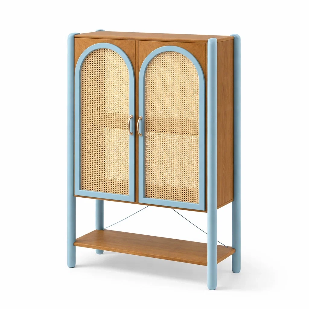 Estante con puertas de rejilla azul claro-furntide