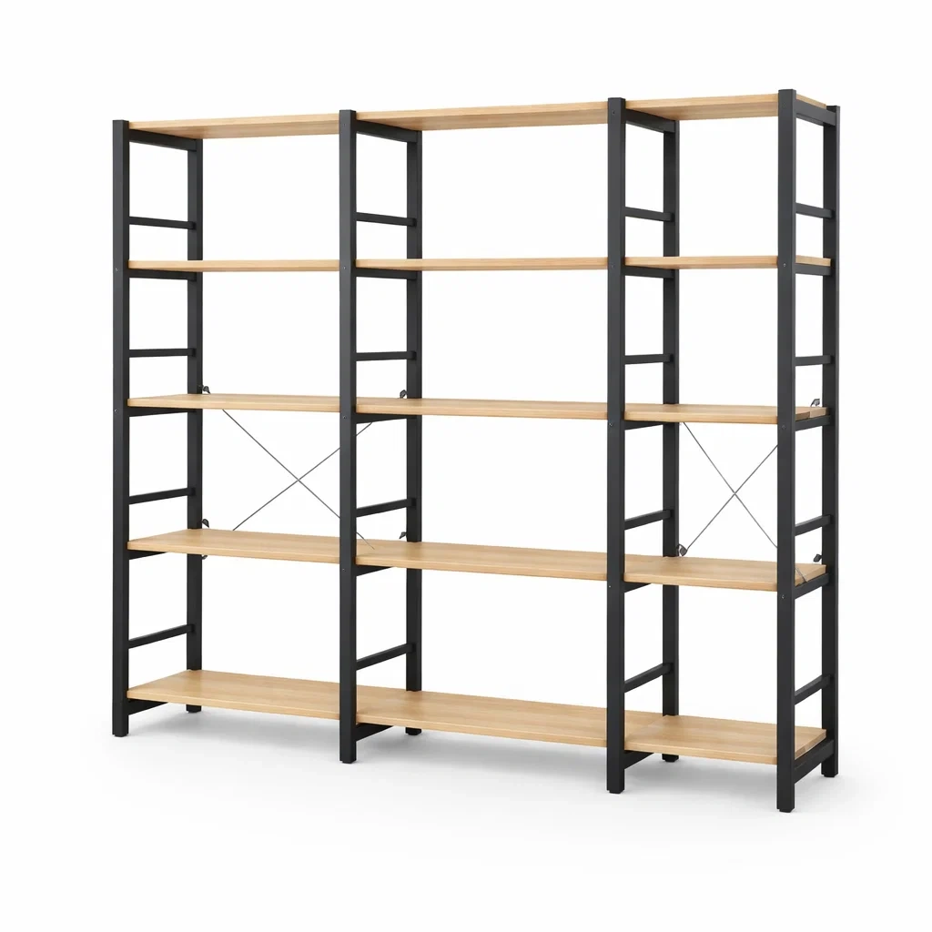 Estante industrial negro y madera-furntide